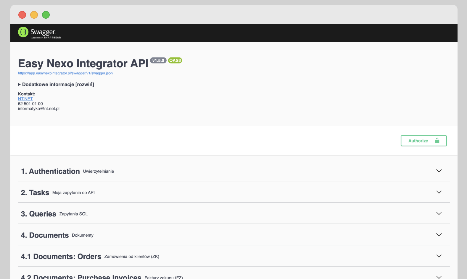 Easy NEXO Integrator (ENI) - Swagger Dokumentacja integracji